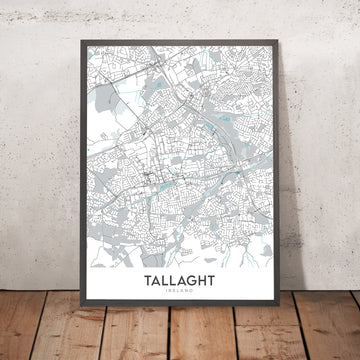 Plan de la ville moderne de Tallaght, Irlande : stade de Tallaght, The Square, hôpital de Tallaght, autoroute M50, route nationale N81
