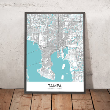 Mappa moderna della città di Tampa, FL: Centro, Ybor City, Bayshore, Aeroporto, Stadio 