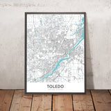 Mappa moderna della città di Toledo, OH: centro città, Museo d'Arte di Toledo, I-75, I-80/90, Università di Toledo 