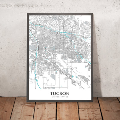 Plan de la ville moderne de Tucson, Arizona : Univ of Arizona, Pima Air & Space Museum, Saguaro NP, Sabino Canyon, Mount Lemmon