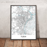 Moderne Stadtkarte von Turin, Italien: Duomo, Mole, Ägyptisches Museum, Juventus-Stadion, Basilika 