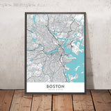 Moderne Stadtkarte von Boston, MA: Back Bay, Fenway Park, Harvard University, MIT, North End 