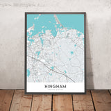 Mapa moderno de la ciudad de Hingham, MA: Puerto de Hingham, Fin del Mundo, Parque Bare Cove, Whitney y Thayer Woods, The Old Ship Church