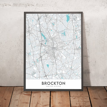 Carte de la ville moderne de Brockton, MA : Stade Campanelli, Musée Fuller, Collège communautaire, Hôpital de Brockton, Centre commercial Westgate 