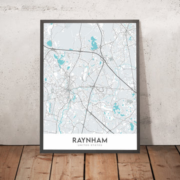 Mappa della città moderna di Raynham, MA: Centro di Raynham, Raynham Hall, Raynham Park, Route 138, Route 24 