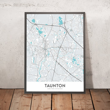 Mappa della città moderna di Taunton, MA: Centro, Società Storica della Old Colony, Taunton Green, Biblioteca Pubblica di Taunton, Whittenton 