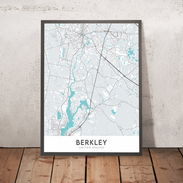 Mapa moderno de la ciudad de Berkley, MA: Berkley Common, Parque Estatal Dighton Rock, Río Taunton, Río Assonet, Área de Conservación Myricks