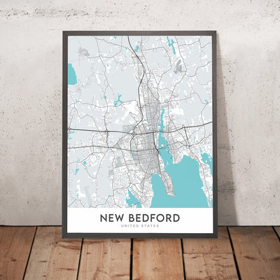 Mapa moderno de la ciudad de New Bedford, MA: centro, extremo norte, extremo oeste, extremo sur, extremo este