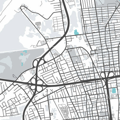 Mapa moderno de la ciudad de New Bedford, MA: centro, extremo norte, extremo oeste, extremo sur, extremo este
