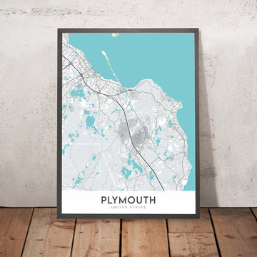 Mappa della città moderna di Plymouth, MA: Museo Pilgrim Hall, Mayflower II, Plymouth Rock, Monumento Nazionale ai Padri Fondatori e il Lungomare 