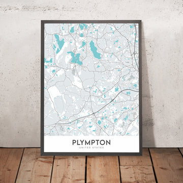 Mappa della città moderna di Plympton, MA: Municipio di Plympton, Biblioteca pubblica di Plympton, Scuola superiore di Plympton, MA-106, US-44 