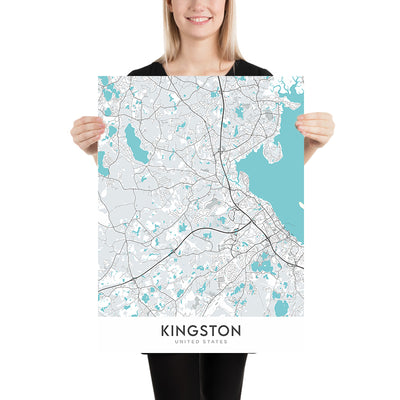 Plan de la ville moderne de Kingston, MA : Kingston Collection, Silver Lake, Jones River, MA-3A, US-44