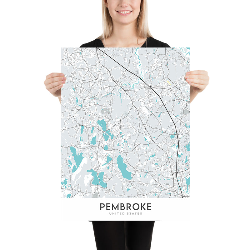 Mapa moderno de la ciudad de Pembroke, MA: Pembroke Center, Bryantville, North Pembroke, West Pembroke, Pembroke Pines