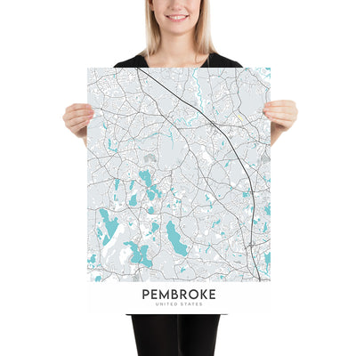 Moderner Stadtplan von Pembroke, MA: Pembroke Center, Bryantville, North Pembroke, West Pembroke, Pembroke Pines