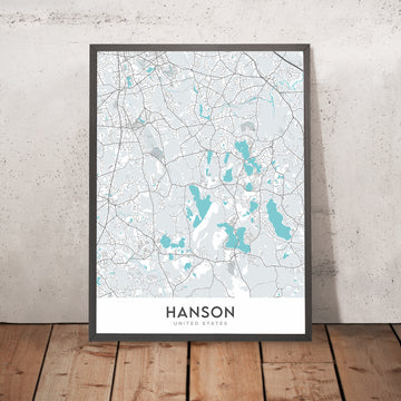 Mappa della città moderna di Hanson, MA: Centro di Hanson, Fiume Indian Head, Lago Wampatuck, MA-27, MA-58 