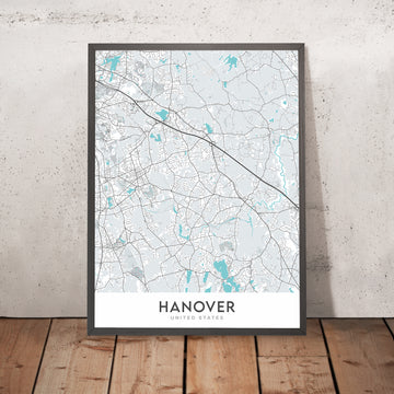 Modern City Map of Hanover, MA: Hanover Center, Silver Lake, Route 3, Hanover Mall, Hanover Theatre