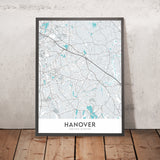 Moderne Stadtkarte von Hannover, MA: Hanover Center, Silver Lake, Route 3, Hanover Mall, Hanover Theatre 