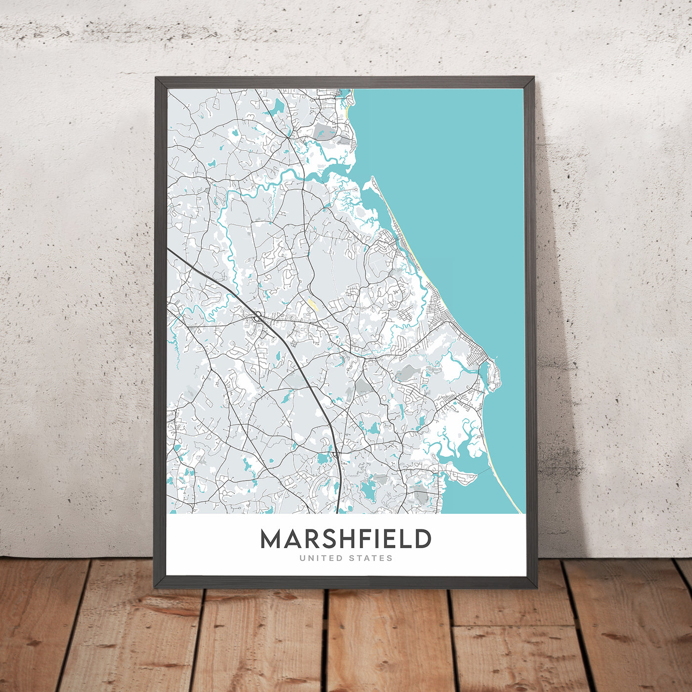 Plan de la ville moderne de Marshfield, MA : plage de Brant Rock, domaine Daniel Webster, plage de Green Harbour, plage de Rexhame, South River