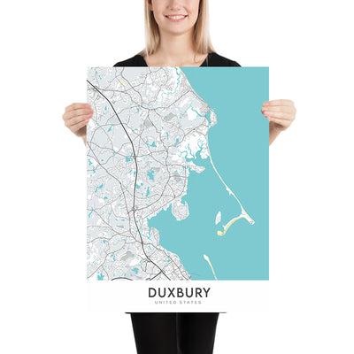 Plan de la ville moderne de Duxbury, MA : Duxbury Beach, Duxbury Yacht Club, Gurnet Point, Myles Standish Monument, Powder Point Bridge