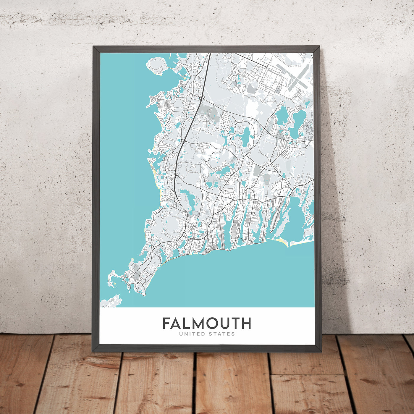 Plan de la ville moderne de Falmouth, MA : port de Falmouth, phare de Nobska Point, institution océanographique de Woods Hole, laboratoire de biologie marine, Falmouth Heights