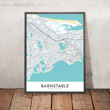 Modern City Map of Barnstable, MA: Barnstable Village, Hyannis, Sandy Neck Beach, Route 6, Route 28