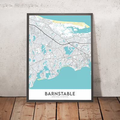 Plan de la ville moderne de Barnstable, MA : Barnstable Village, Hyannis, Sandy Neck Beach, Route 6, Route 28