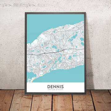 Mappa della città moderna di Dennis, MA: Villaggio di Dennis, East Dennis, Dennis Port, West Dennis, South Dennis 