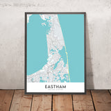 Mapa moderno de la ciudad de Eastham, MA: Nauset Light Beach, Coast Guard Beach, First Encounter Beach, Fort Hill, Rock Harbor