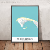 Mapa moderno de la ciudad de Provincetown, MA: Monumento al Peregrino, Playa Race Point, Playa Herring Cove, Faro de Long Point, Ruta 6