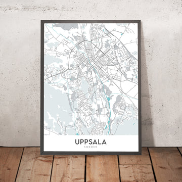 Mappa della città moderna di Uppsala, Svezia: Castello, Cattedrale, Università, Parchi, Fiume 