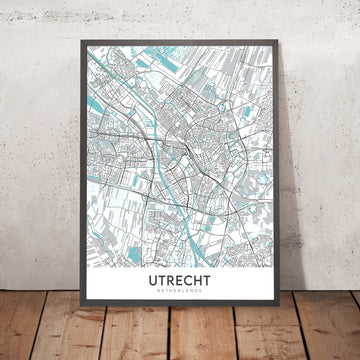 Mappa della città moderna di Utrecht, Paesi Bassi: Torre del Dom, Stazione Centrale, Casa Rietveld, Giardini Botanici, Jaarbeurs 