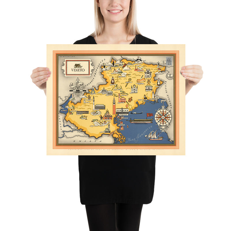 Mappa Antica del Veneto di De Agostini, 1938: Regione del Prosecco, Venezia, Verona, Padova, Vicenza, Dolomiti 