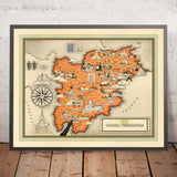 Antiguo mapa pictórico de Trentino-Alto Adigio de De Agostini, 1938: Trento, Bolzano, Bressanone, Merano, Rovereto