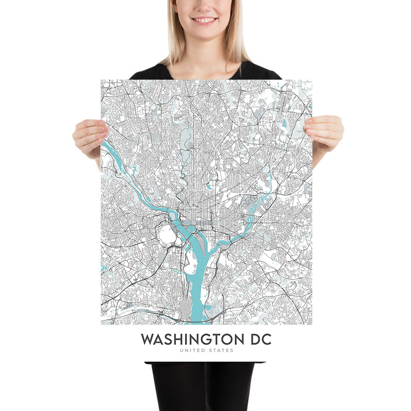 Mapa moderno de la ciudad de Washington, DC: Casa Blanca, Capitol Hill, National Mall, Georgetown, Dupont Circle