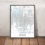 Moderne Stadtkarte von Wichita, KS: College Hill, Delano, Innenstadt, Keeper of the Plains, Wichita State University 