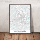 Mapa moderno de la ciudad de Winston-Salem, Carolina del Norte: Ardmore, Reynolda, Hanes Mall, Wake Forest University, I-40