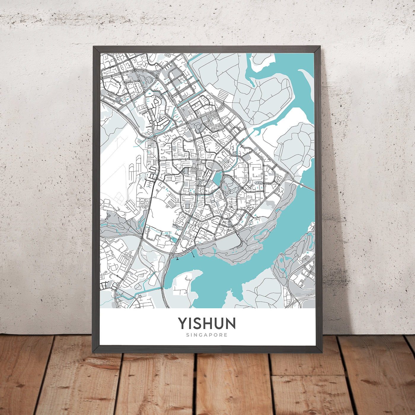 Plan de la ville moderne de Yishun, Singapour : hôpital Khoo Teck Puat, ville de Northpoint, réservoir Lower Seletar, parc Yishun, club SAFRA