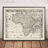 Old Monochrome Map of Africa by Speed, 1676: Showing Traditional People & Attire