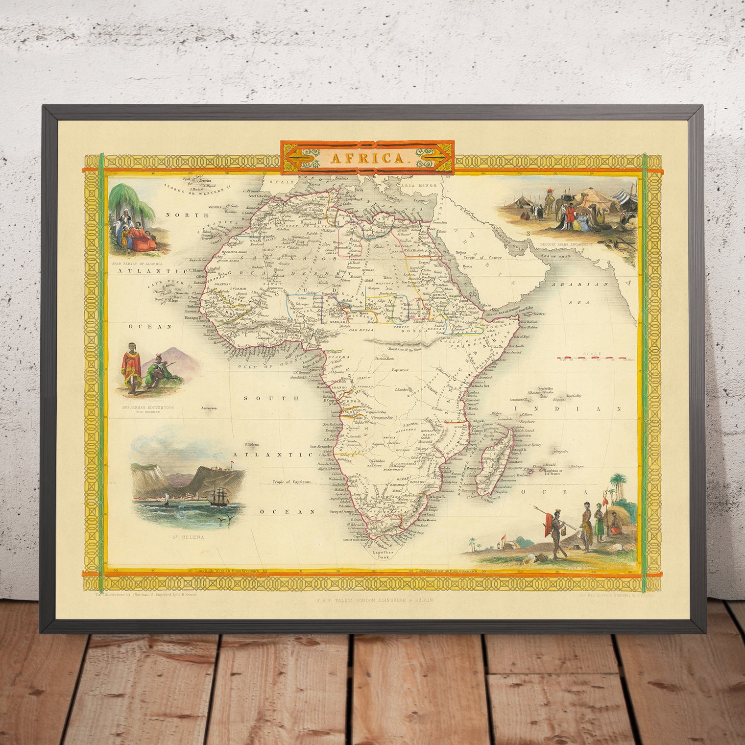 Antica mappa del mondo dell'Africa di Tallis & Rapkin, 1851: illustraz ...