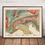 Alte Karte der Alpen von Kartographia Winterthur, 1921: Schweiz, Österreich, Italien, Mont Blanc, Dolomiten 