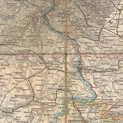 Old Map of Northwest Alps by Mayr, 1874: France, Switzerland, Germany, Bern, Straßburg