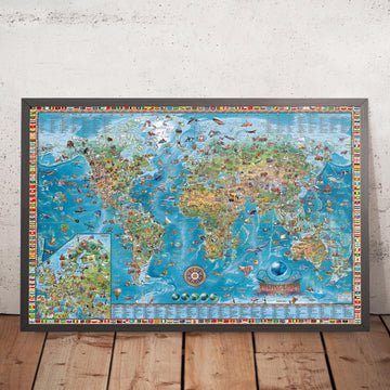 Illustrated World Map by Ray&Co, 2024 with 650 Illustrations: Educational Wall Art for Child&