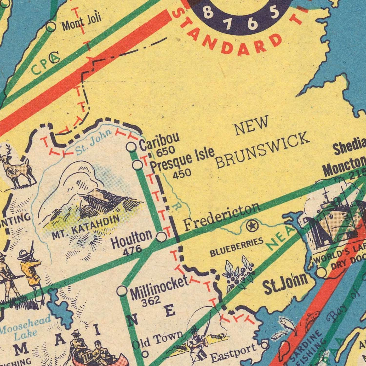 Mapa ilustrado antiguo de Estados Unidos de American Airlines, 1947: Nueva York, Los Ángeles, Chicago, Estatua de la Libertad, rutas