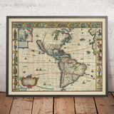 Mapa antiguo raro de América por John Speed, 1626: California como isla, primeras colonias, Plymouth, Virginia 