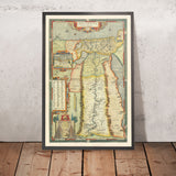 Old Map of Ancient Egypt by Abraham Ortelius in 1584 - River Nile, Alexandria, Memphis, Babylon, The Pyramids