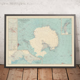 Mappa antica dell'esplorazione dell'Antartide, 1932 della National Geographic Society: Shackleton, Amundsen, Byrd, Scott e Mawson 