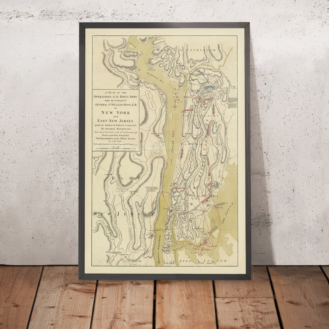 Old Battle of White Plains Map by Faden, 1777: George Washington, New York, American Revolution