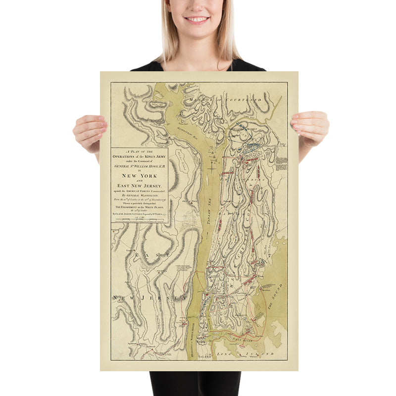 Old Battle of White Plains Map by Faden, 1777: George Washington, New York, American Revolution