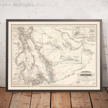 Alte seltene Karte der Arabischen Halbinsel von Perthes, 1835: Erste Karte von Dubai, Kuwait, Abu Dhabi; Mekka, Rotes Meer 