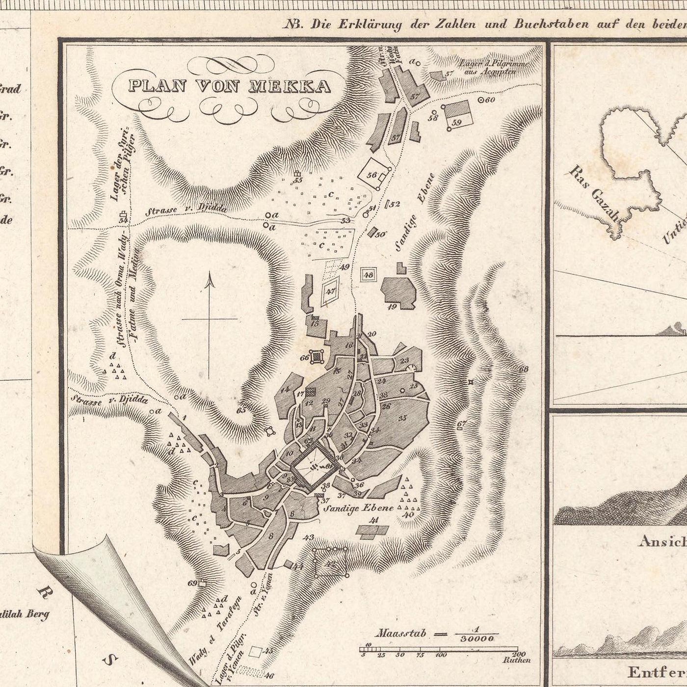 Antigua Mapa Raro de la Península Arábiga por Perthes, 1835: Primer Mapa de Dubái, Kuwait, Abu Dabi; La Meca, Mar Rojo 